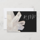 White Crystals on Black Wedding RSVP Reply Kaart (Voorkant)