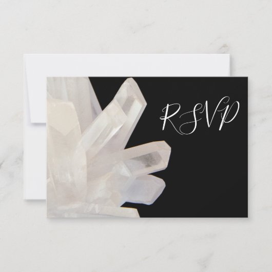 White Crystals on Black Wedding RSVP Reply Kaart (Voorkant)