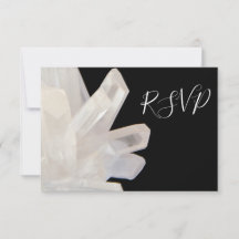 White Crystals on Black Wedding RSVP Reply Kaart
