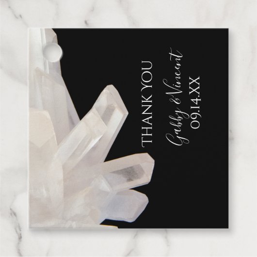 White Crystals op Black Weddenschap Bedankt Bedankjes Labels (Voorkant)