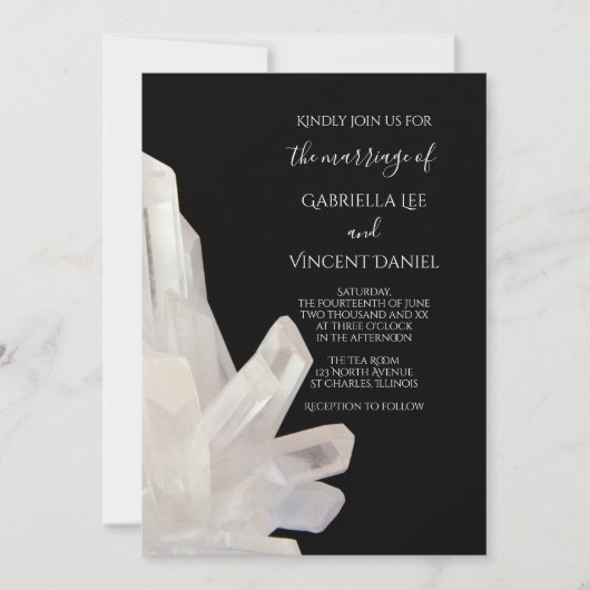White Crystals op Black Wedding Kaart (Voorkant)