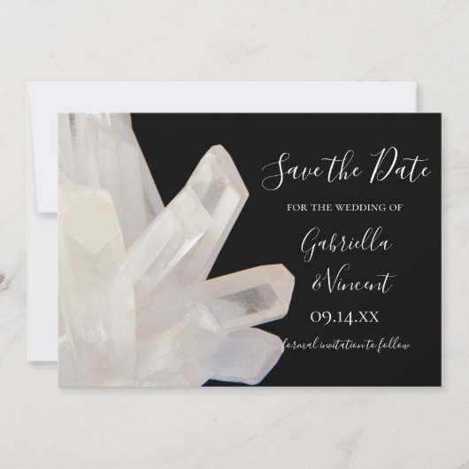 White Crystals op Black Wedding Save the Date (Voorkant)
