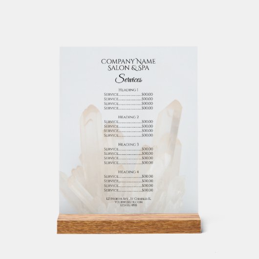 White Crystals Salon Spa Services Menu Acryl Bord (Voorkant)