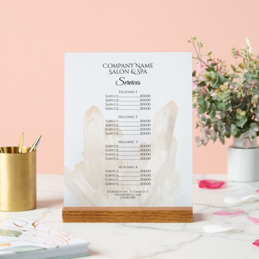 White Crystals Salon Spa Services Menu Acryl Bord (Huwelijk)