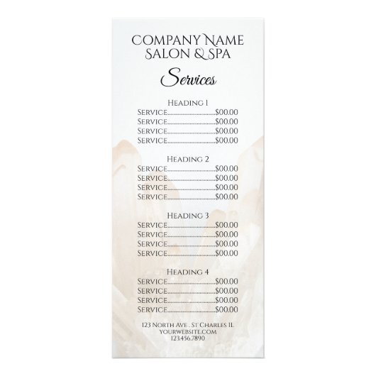 White Crystals Spa Salon Service Menu (Voorkant)