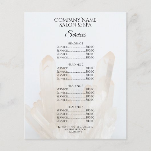 White Crystals Spa Salon Services Menu (Voorkant)