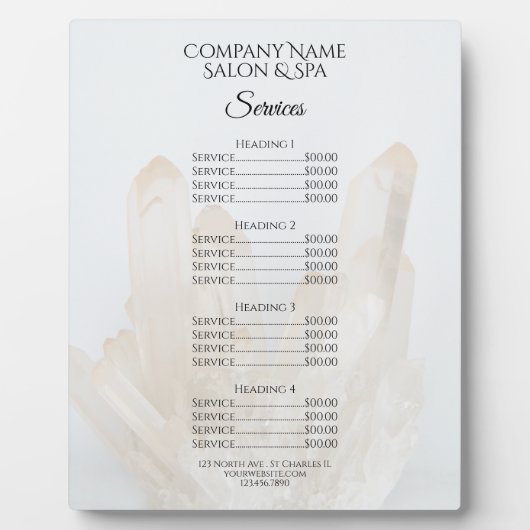 White Crystals Spa Salon Services Menu Fotoplaat (Voorkant)