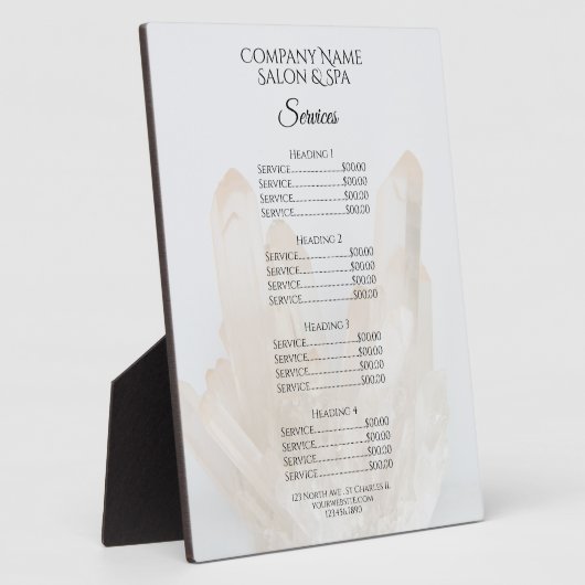 White Crystals Spa Salon Services Menu Fotoplaat (Zijkant)