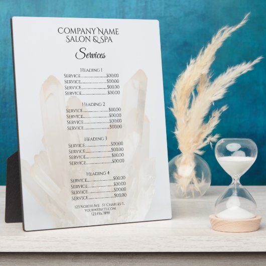 White Crystals Spa Salon Services Menu Fotoplaat (Zijkant)