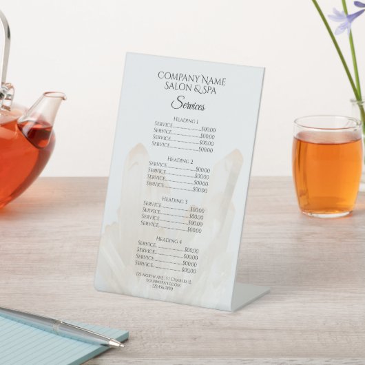 White Crystals Spa Salon Services Menu Reclamebord Met Voetstuk (Insitu)