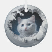 White Curious Kat Glas Ornament (Voorkant)