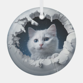 White Curious Kat Glas Ornament