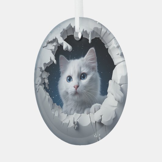 White Curious Kat Glas Ornament (Voorkant links)
