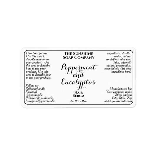White curly text cosmetics dropper bottle label  (Voorkant)