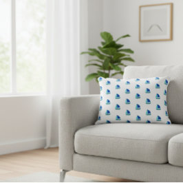 White cushion with blue boats, Nautical decorative Accent Kussen
