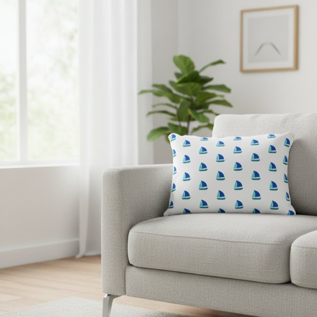 White cushion with blue boats, Nautical decorative Accent Kussen (Creator heeft geüpload)