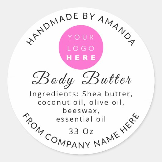 White Custom Logo Name Body Butter Cosmetics Gold Ronde Sticker (Voorkant)