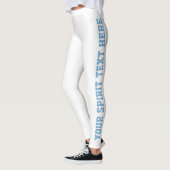 White Custom School Spirit Sky Blue Text Leggings (Links)