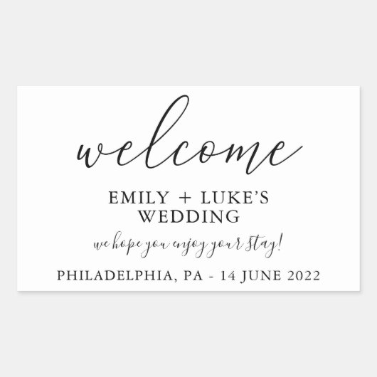 White Custom Wedding Welcome Rechthoekige Sticker (Voorkant)
