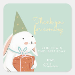 White Cute Bunny Birthday Bedankt Vierkante Sticker