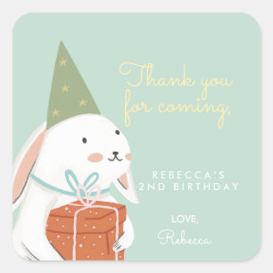 White Cute Bunny Birthday Bedankt Vierkante Sticker
