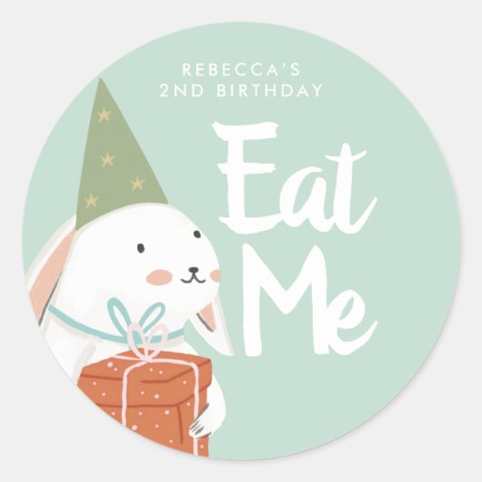 White Cute Bunny Birthday Favor Ronde Sticker (Voorkant)