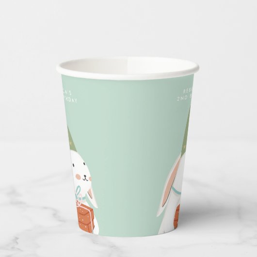 White Cute Bunny Birthday Papieren Bekers (Links)