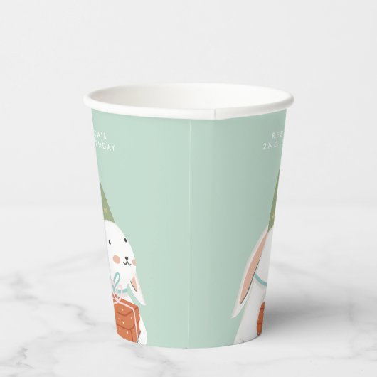 White Cute Bunny Birthday Papieren Bekers (Rechts)