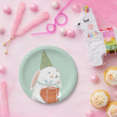 White Cute Bunny Birthday Papieren Bordje (Feest)