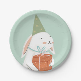 White Cute Bunny Birthday Papieren Bordje