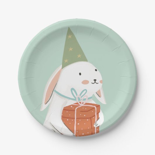 White Cute Bunny Birthday Papieren Bordje (Voorkant)