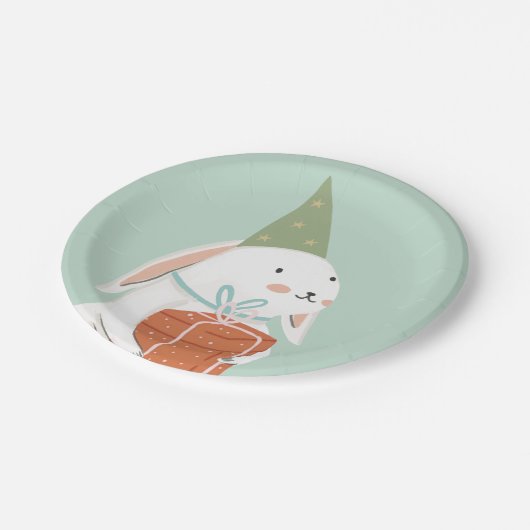White Cute Bunny Birthday Papieren Bordje (Gekanteld)
