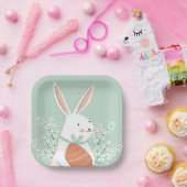 White Cute Bunny Easter Blossom Papieren Bordje (Feest)