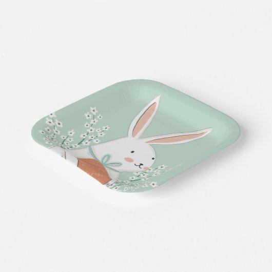 White Cute Bunny Easter Blossom Papieren Bordje (Gebogen)