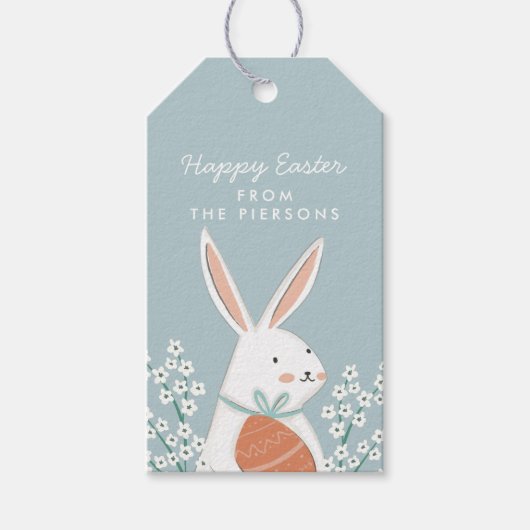 White Cute Bunny Happy Paaster familie Cadeaulabel (Voorkant)