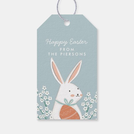 White Cute Bunny Happy Paaster familie Cadeaulabel (Achterkant)