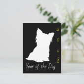 White Cute Dog Chinese Year Birthday Black PostC Feestdagenkaart (Staand voorkant)