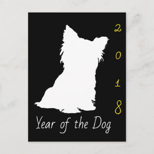 White Cute Dog Chinese Year Birthday Black PostC Feestdagenkaart