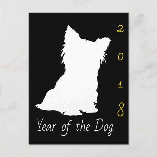 White Cute Dog Chinese Year Birthday Black PostC Feestdagenkaart (Voorkant)