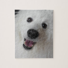 White Cute Dog Smilling Face Jigzaag puzzle Legpuzzel