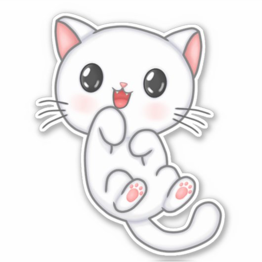 White Cute Kat Sticker (Voorkant)