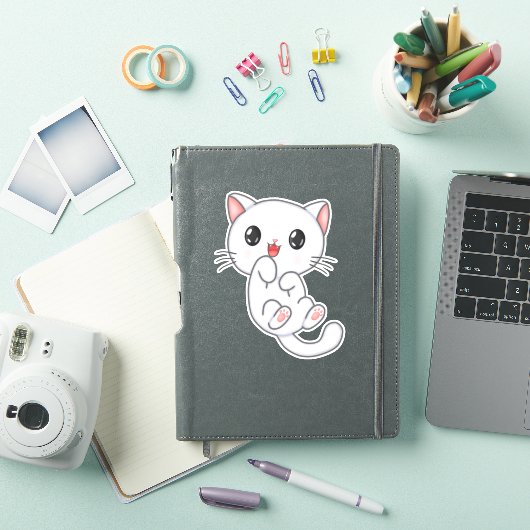 White Cute Kat Sticker (iPad Cover)