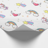 White Cute Rainbow Unicorn Star Magical Cadeaupapier (Hoek)