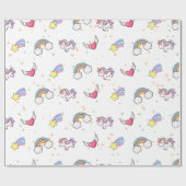 White Cute Rainbow Unicorn Star Magical Cadeaupapier (Vlak)