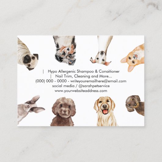 White Cute Small Size Dogs Pet Sitter Visitekaartje (Achterkant)