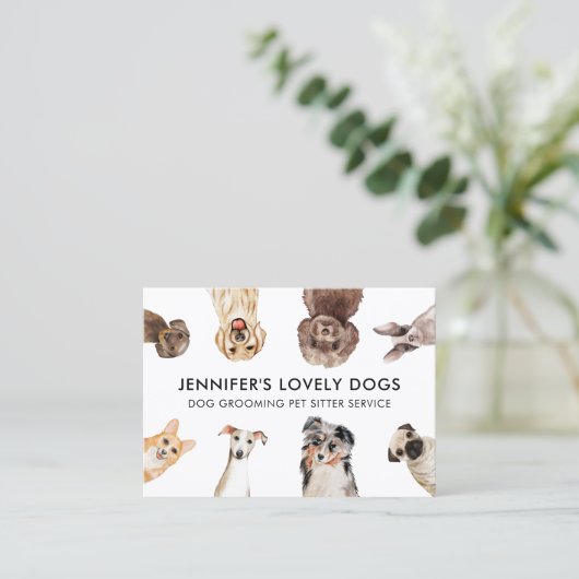 White Cute Small Size Dogs Pet Sitter Visitekaartje (Staand voorkant)