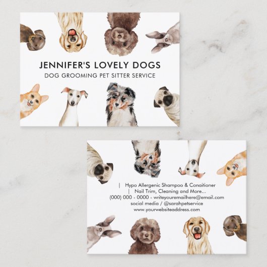 White Cute Small Size Dogs Pet Sitter Visitekaartje (Voorkant / Achterkant)