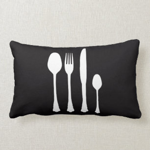 White Cutlery on Black Cafe Patisserie Restaurant Kussen