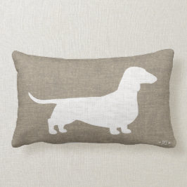 White Dachshund Silhouette Faux Linen Burlap Style Kussen