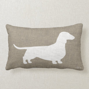 White Dachshund Silhouette Faux Linen Burlap Style Kussen